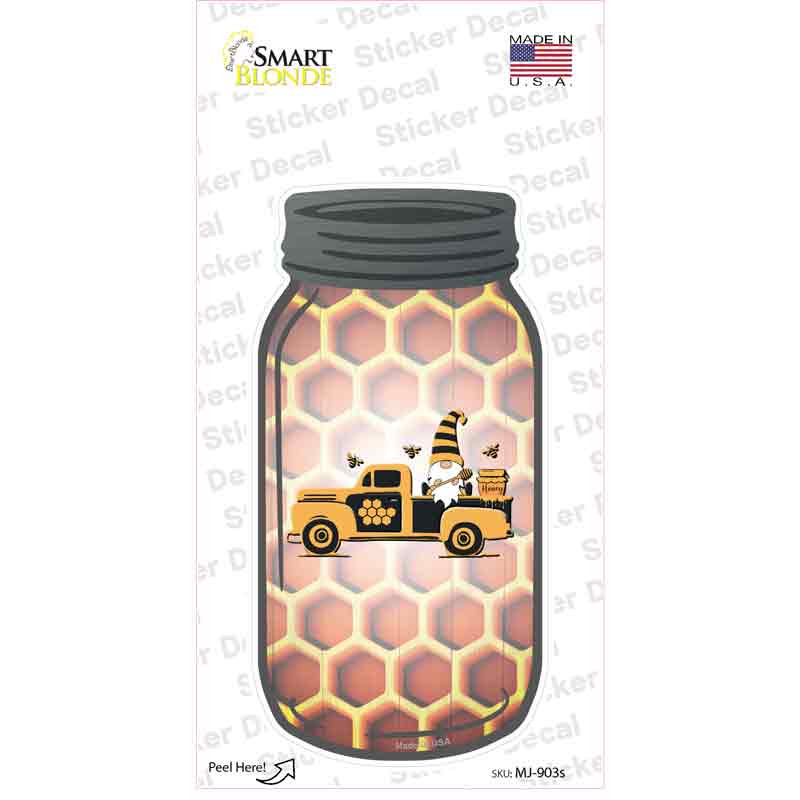 Gnome In Honey Truck Novelty Mason Jar Sticker Decal