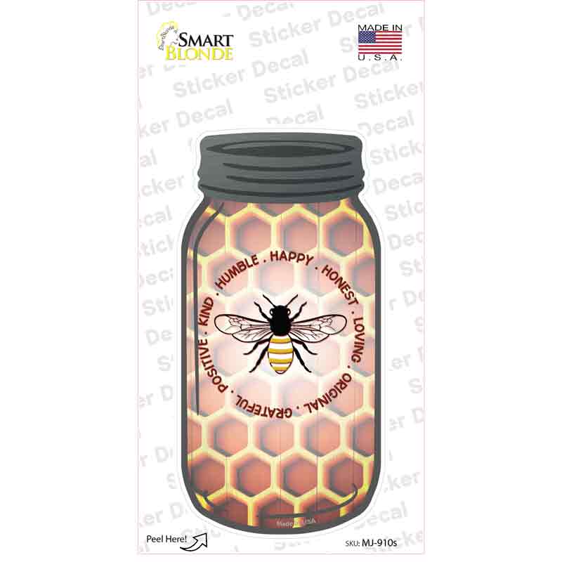 Humble Happy Honest Bee Novelty Mason Jar Sticker Decal