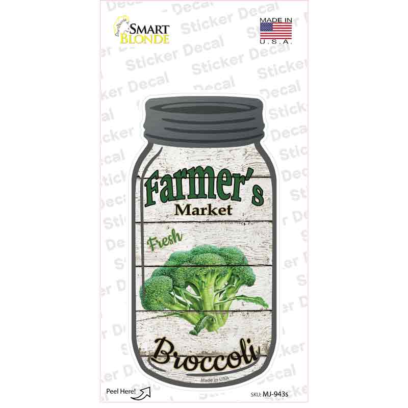 Broccoli Farmers Market Novelty Mason Jar Sticker Decal