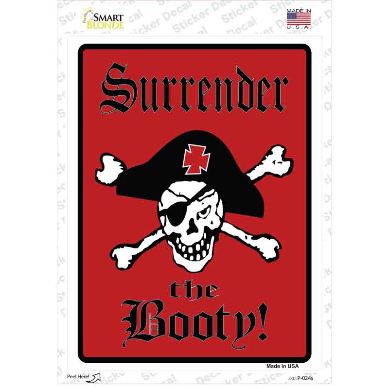 Surrender The Booty Pirate Novelty Rectangle Sticker Decal