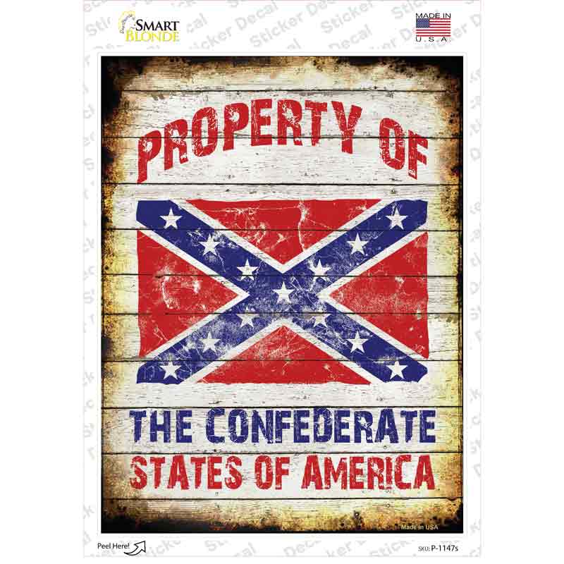 Property Of Confederate States Novelty Rectangle Sticker Decal