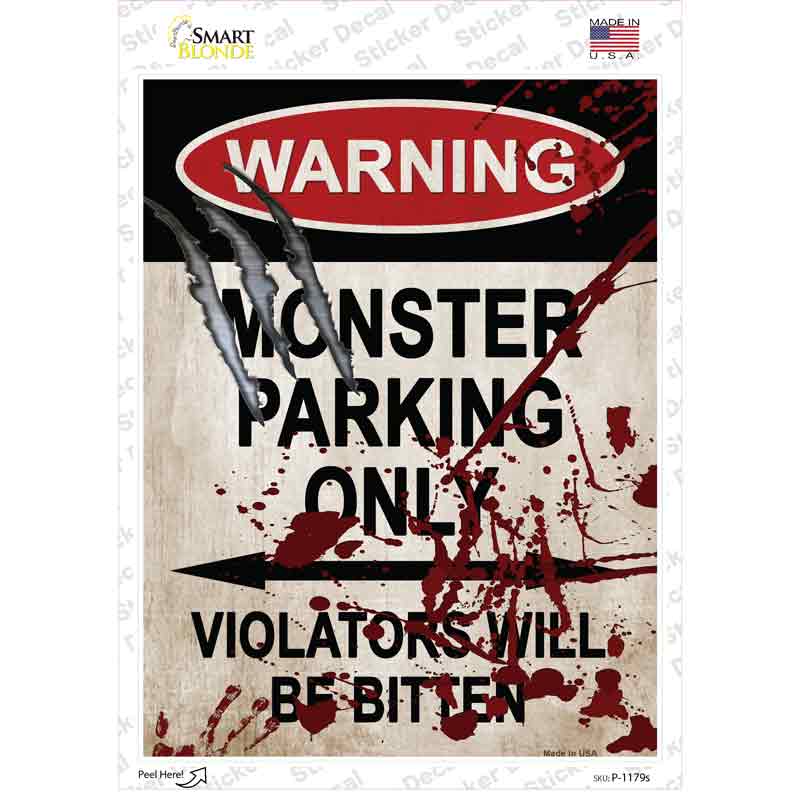 Monster Parking Novelty Rectangle Sticker Decal