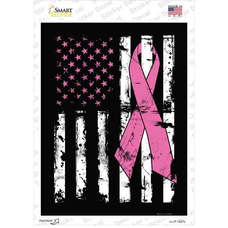 Vintage American Pink Ribbon Novelty Rectangle Sticker Decal