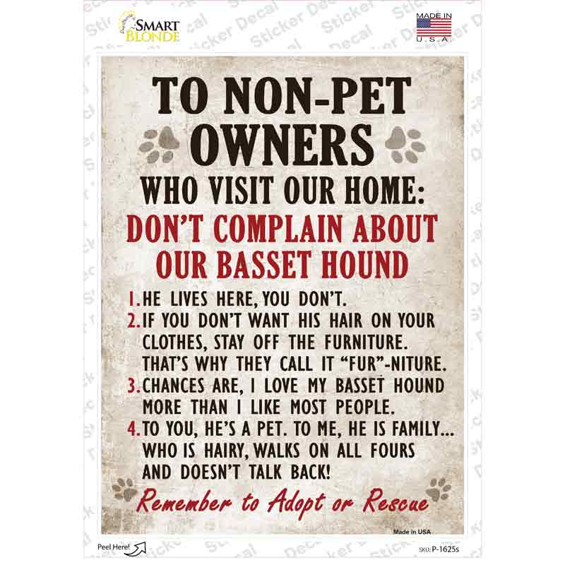 Non-Pet Owners Basset Hound Novelty Rectangle Sticker Decal