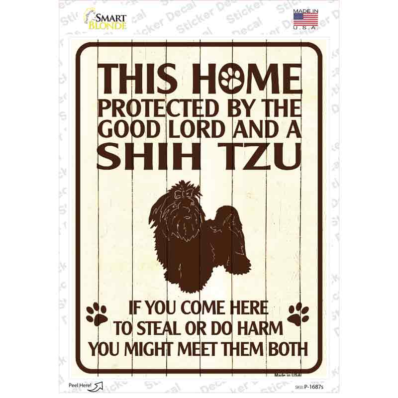 Protected By A Shih Tzu Novelty Rectangle Sticker Decal