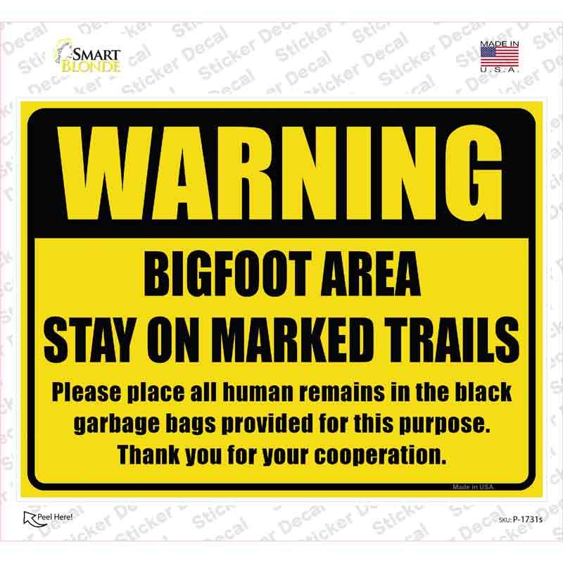 Warning Bigfoot Area Novelty Rectangle Sticker Decal