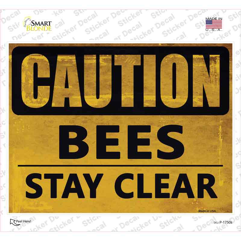 Caution Bees Stay Clear Novelty Rectangle Sticker Decal