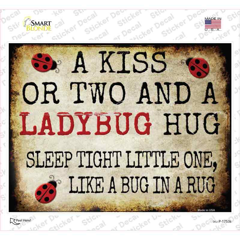 A Kiss and A Ladybug Hug Novelty Rectangle Sticker Decal