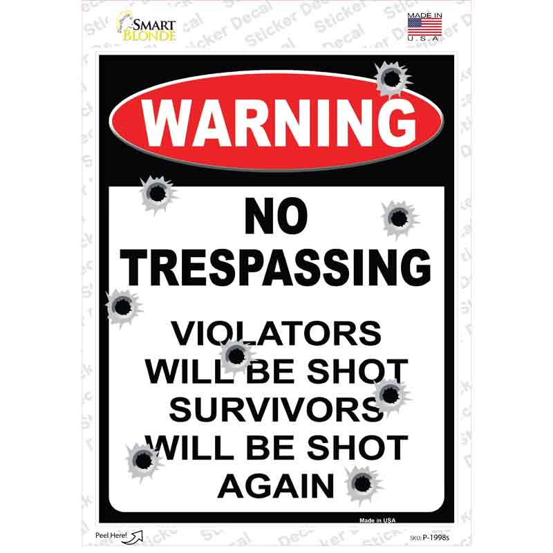 Warning No Trespassing Novelty Rectangular Sticker Decal