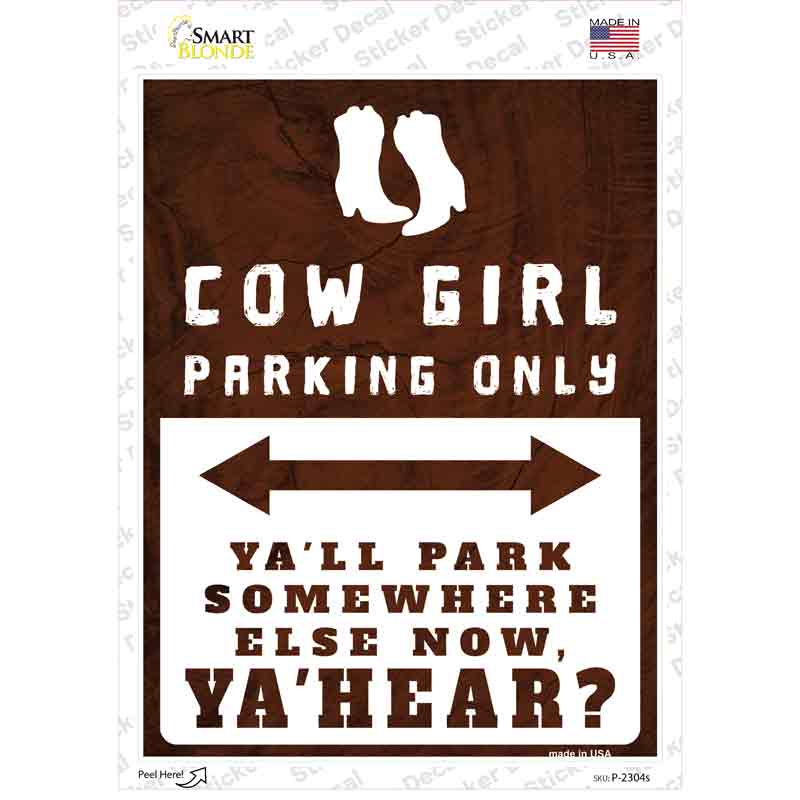 Cowgirl Parking Novelty Rectangle Sticker Decal
