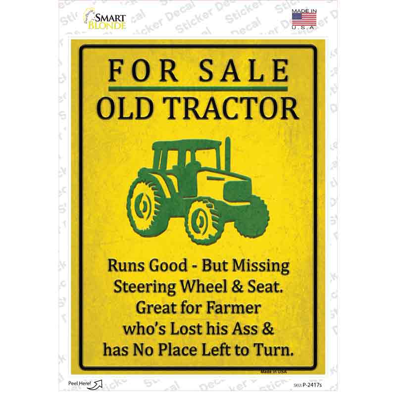 For Sale Old Tractor Novelty Rectangle Sticker Decal
