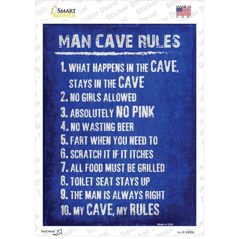 Man Cave Rules Novelty Rectangular Sticker Decal