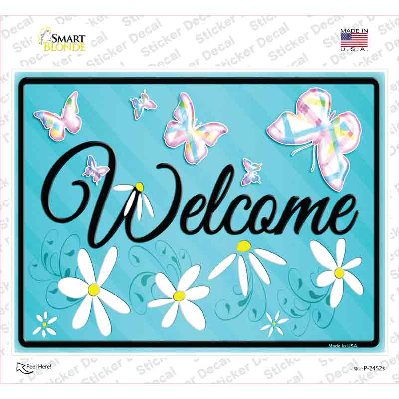 Welcome Blue Novelty Rectangular Sticker Decal