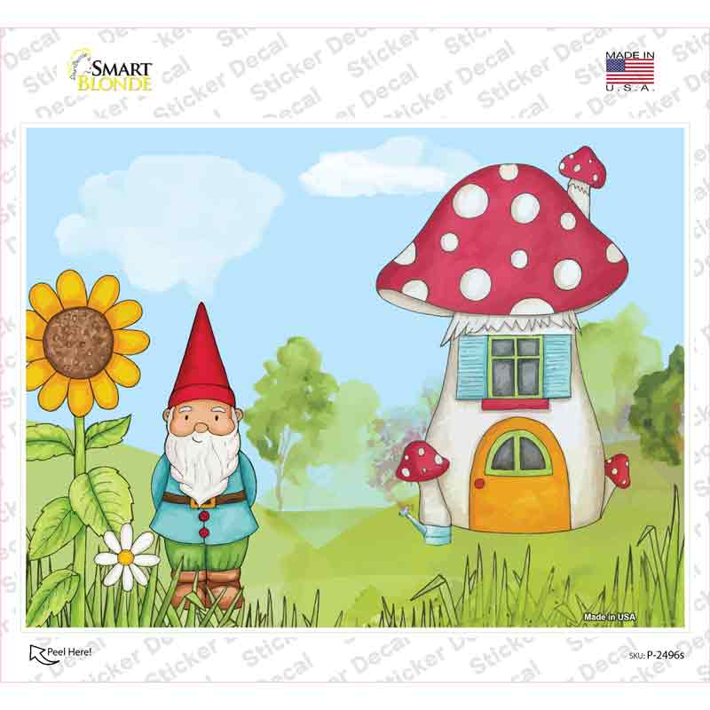 Gnome & Mushroom House Novelty Rectangle Sticker Decal