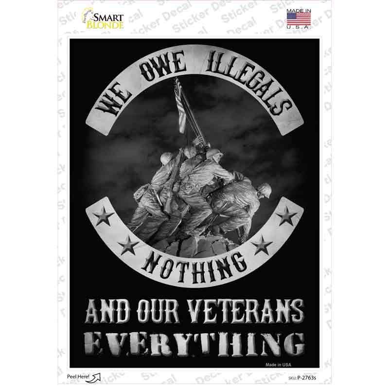 Owe Illegals Nothing Veterans Everything Novelty Rectangle Sticker Decal