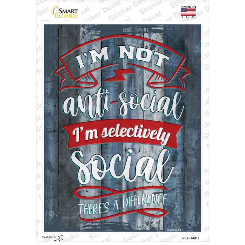 Selectively Social Novelty Rectangular Sticker Decal