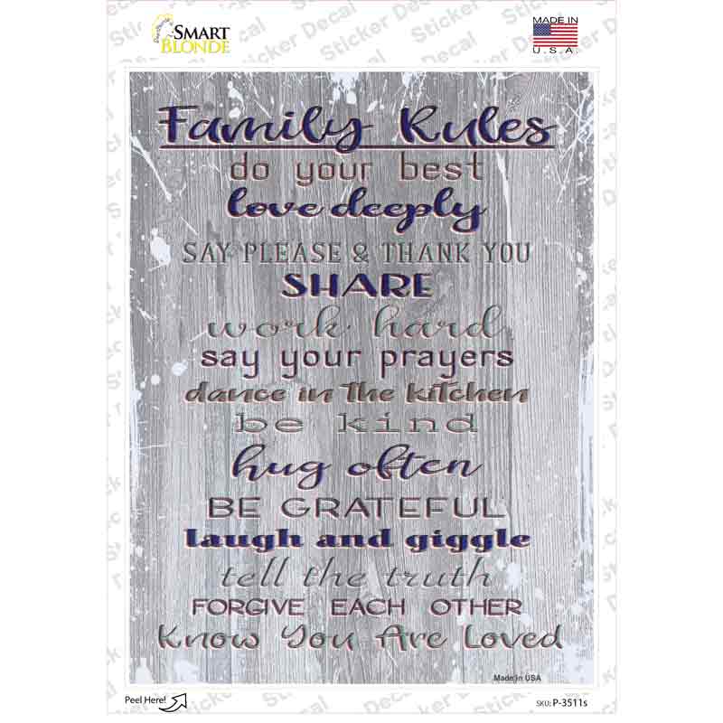 Family Rules Novelty Rectangular Sticker Decal