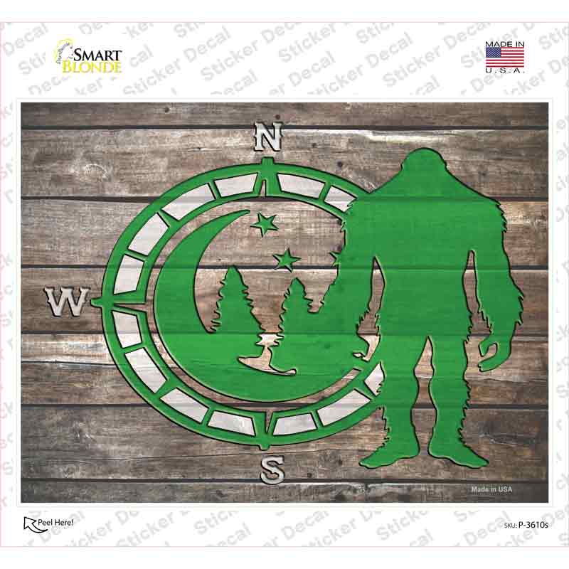 Bigfoot Compass Novelty Rectangle Sticker Decal