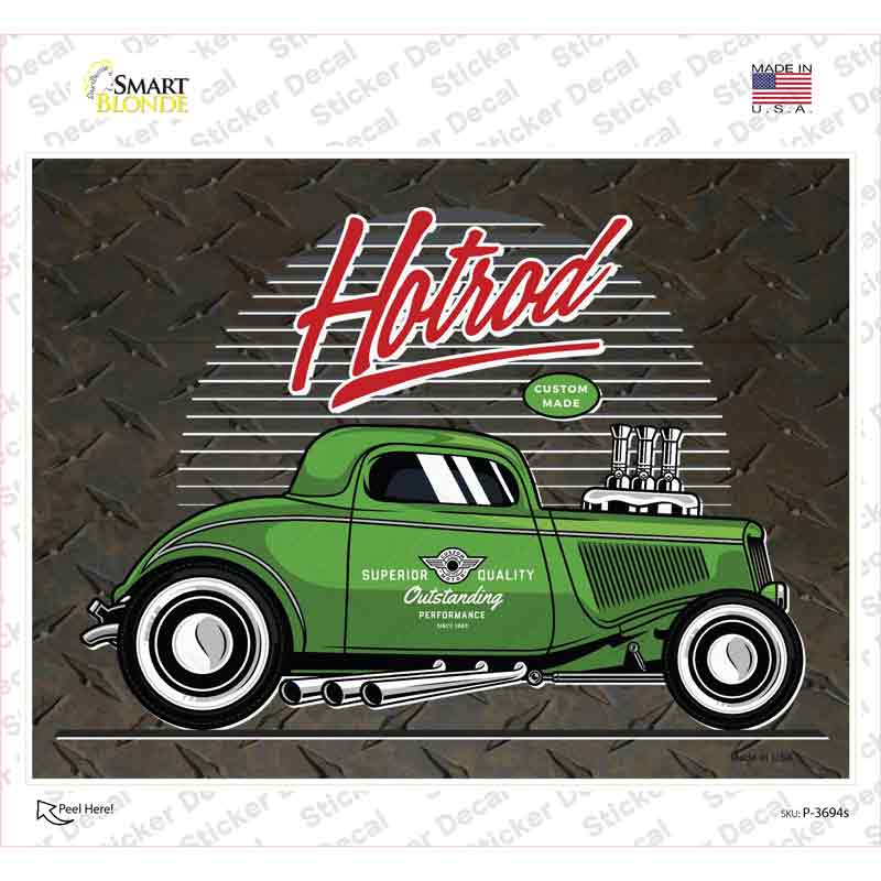 Green Hotrod Novelty Rectangle Sticker Decal