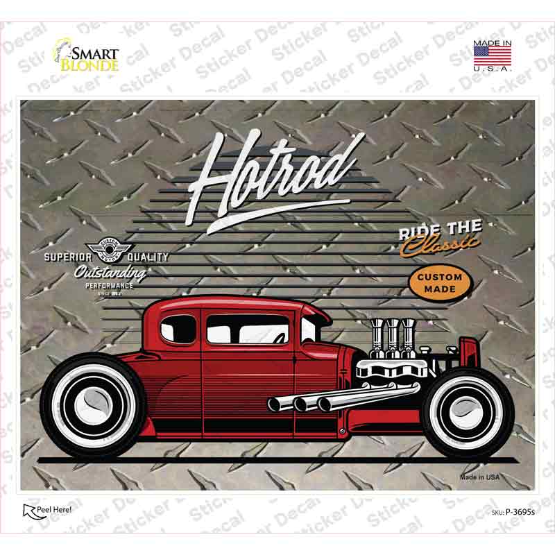 Red Hotrod Novelty Rectangle Sticker Decal
