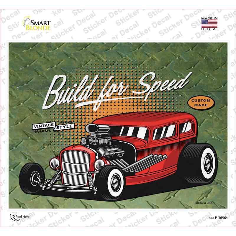 Build For Speed Red Hotrod Novelty Rectangle Sticker Decal