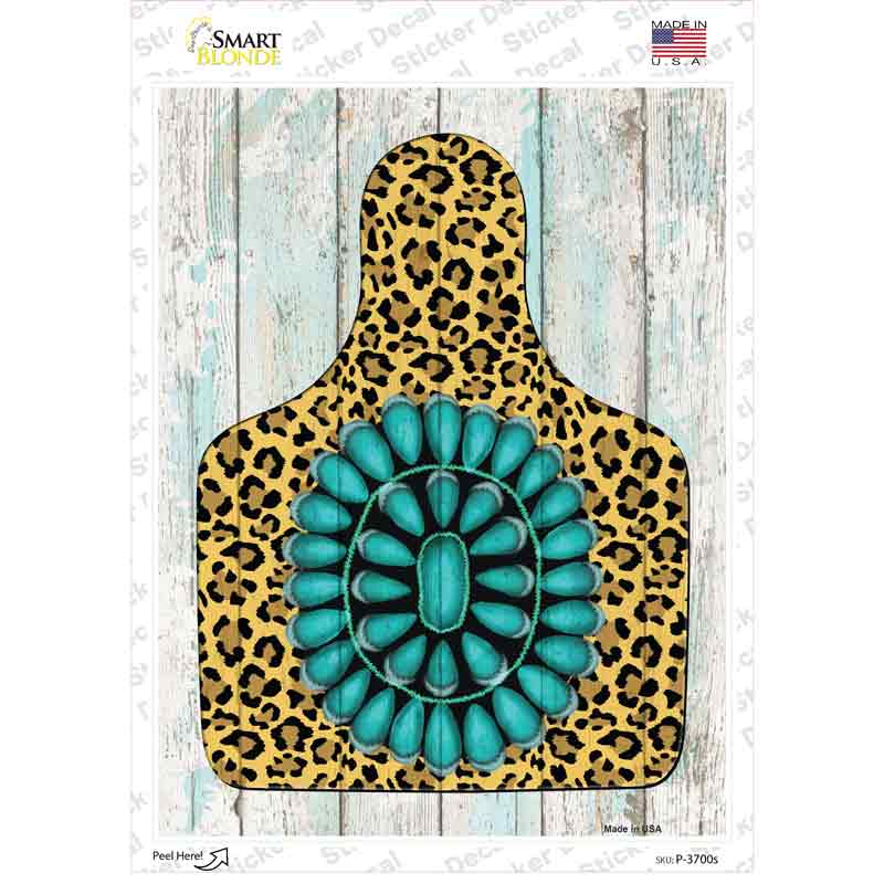 Cheetah Turquoise Ear Tag Novelty Rectangle Sticker Decal