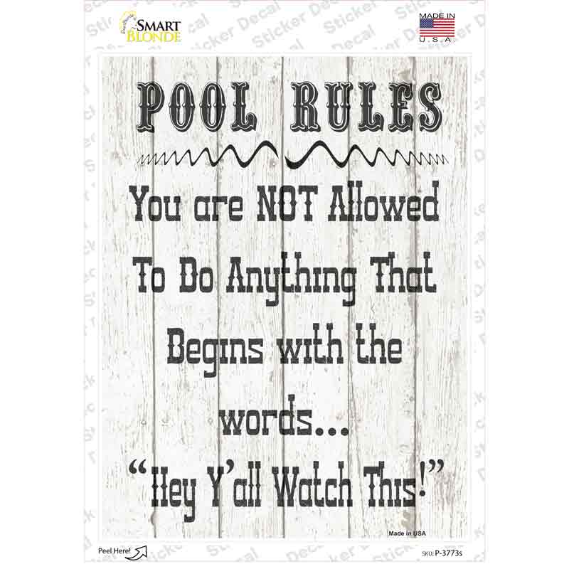 Pool Rules Novelty Rectangle Sticker Decal