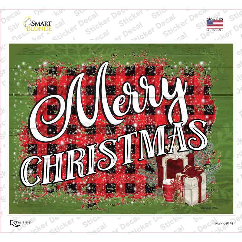 Merry Christmas Plaid Novelty Rectangle Sticker Decal