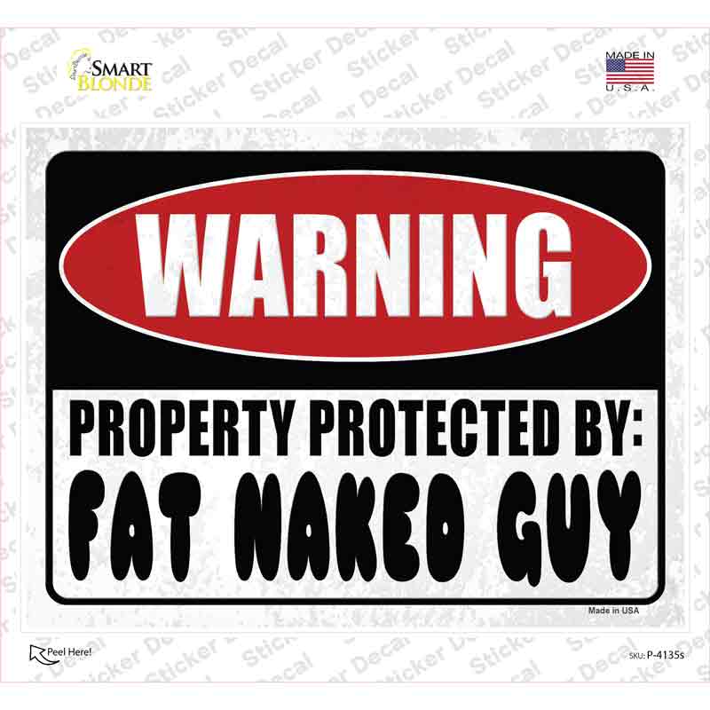 Warning Fat Naked Guy Novelty Rectangular Sticker Decal