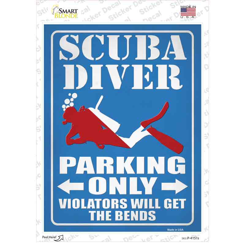 Scuba Diver Parking Only Novelty Rectangular Sticker Decal