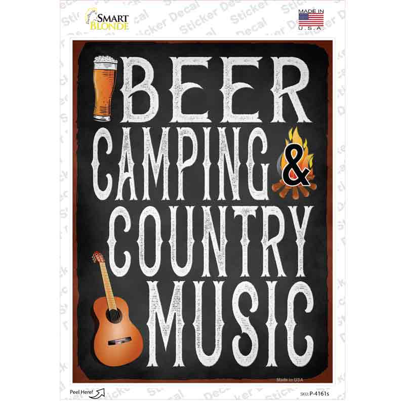 Beer Camping Country Music Novelty Rectangle Sticker Decal
