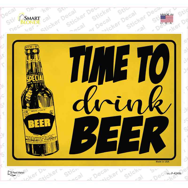 Time To Drink Beer Yellow Novelty Rectangle Sticker Decal