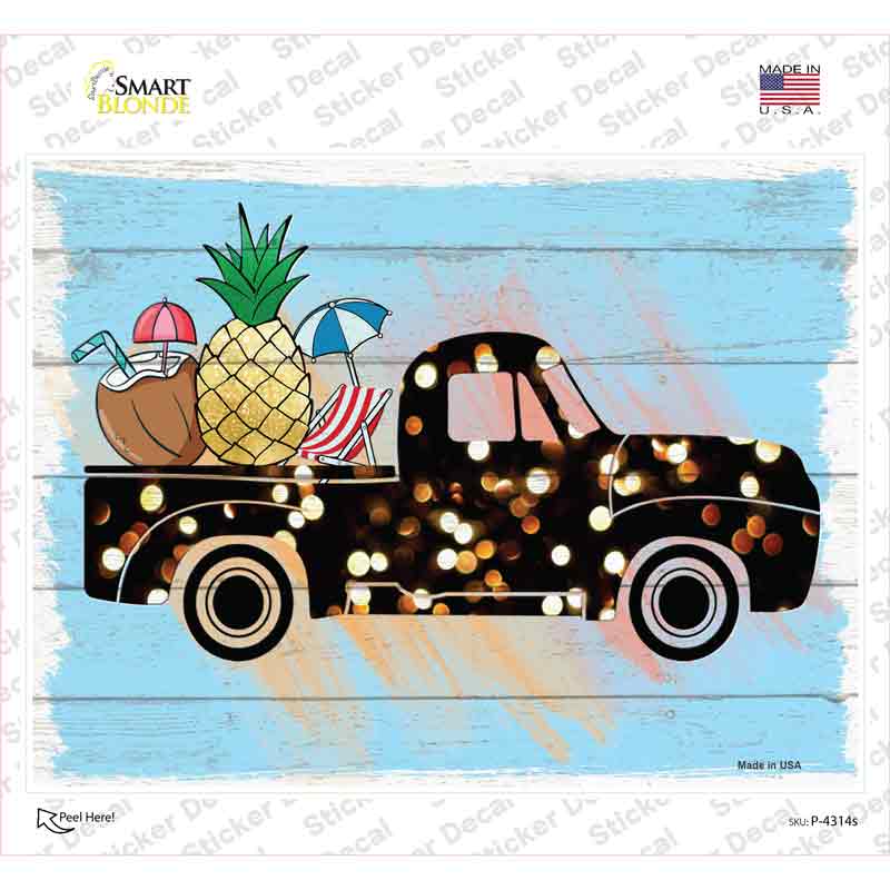 Truck With Coconut And Pineapple Novelty Rectangle Sticker Decal