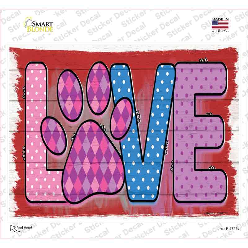 Love Paw Print Novelty Rectangle Sticker Decal