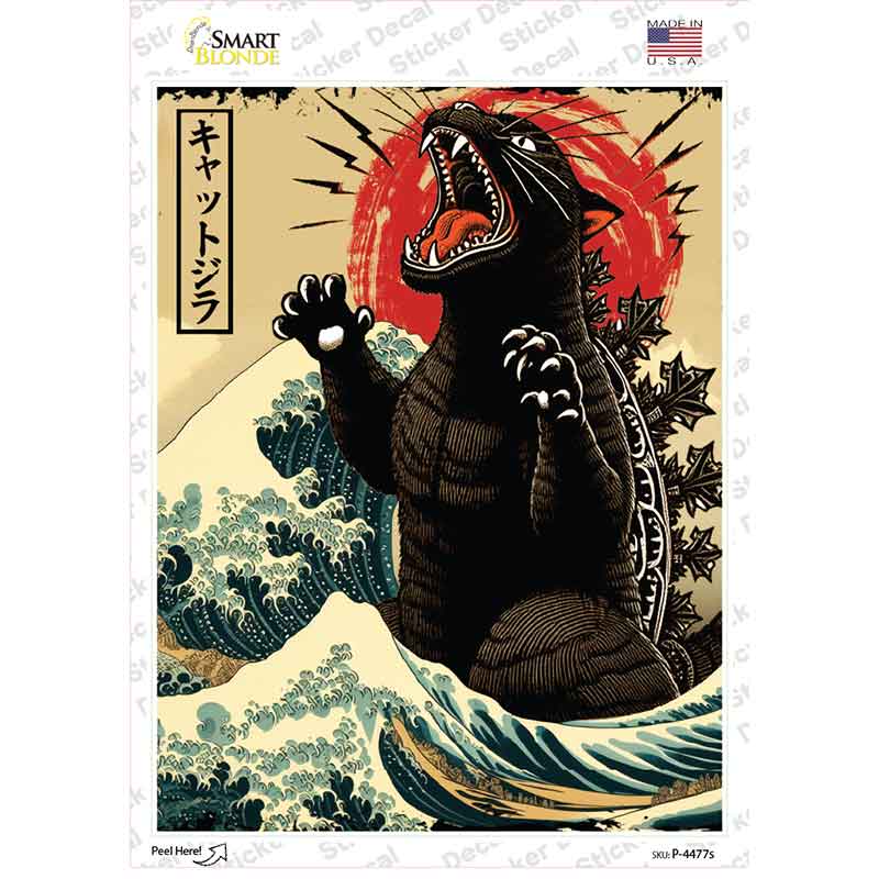 Catzilla Novelty Rectangle Sticker Decal P-4477s