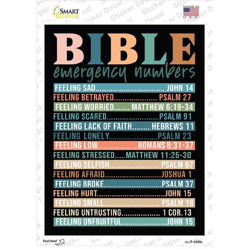 Bible Emergency Numbers Novelty Rectangle Sticker Decal P-4599s