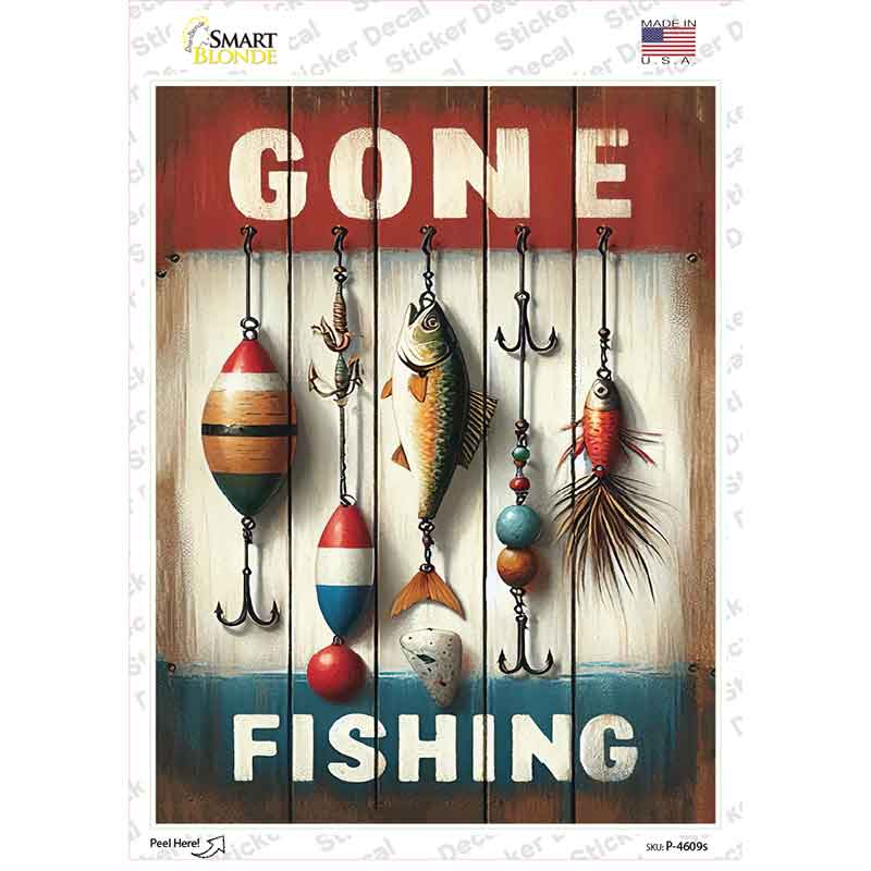 Gone Fishing Novelty Rectangle Sticker Decal P-4609s