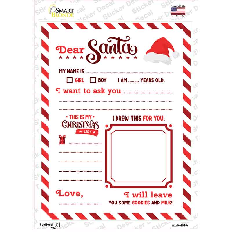 Dear Santa Novelty Rectangle Sticker Decal P-4616s
