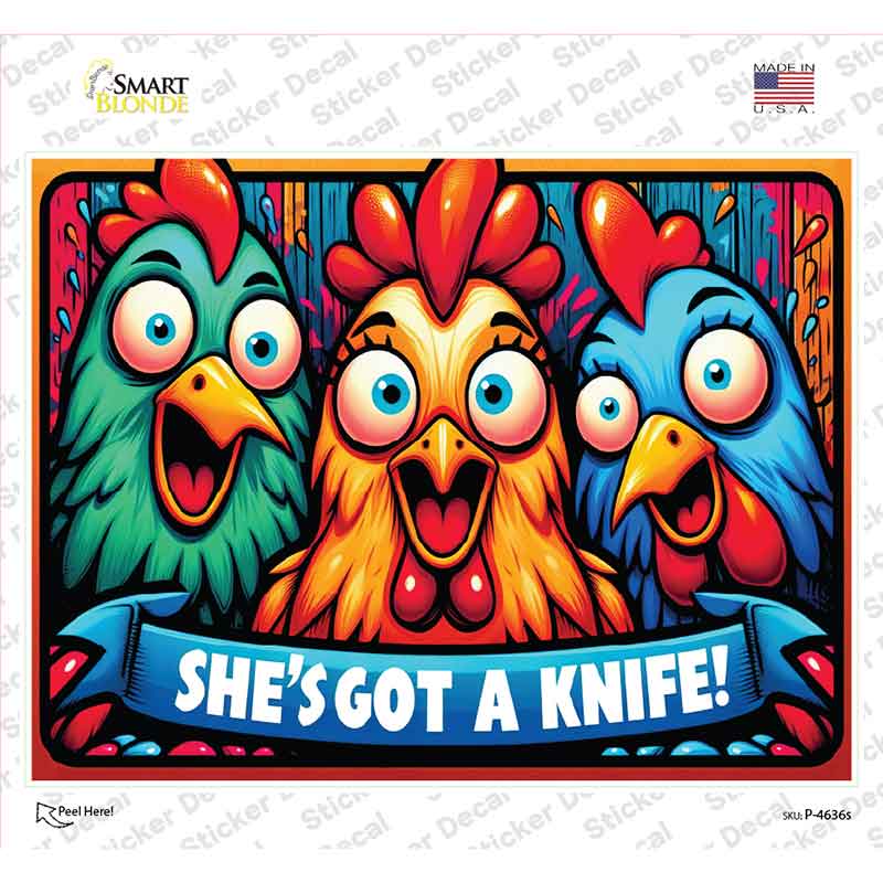 Shes Got A Knife Novelty Rectangle Sticker Decal P-4636s