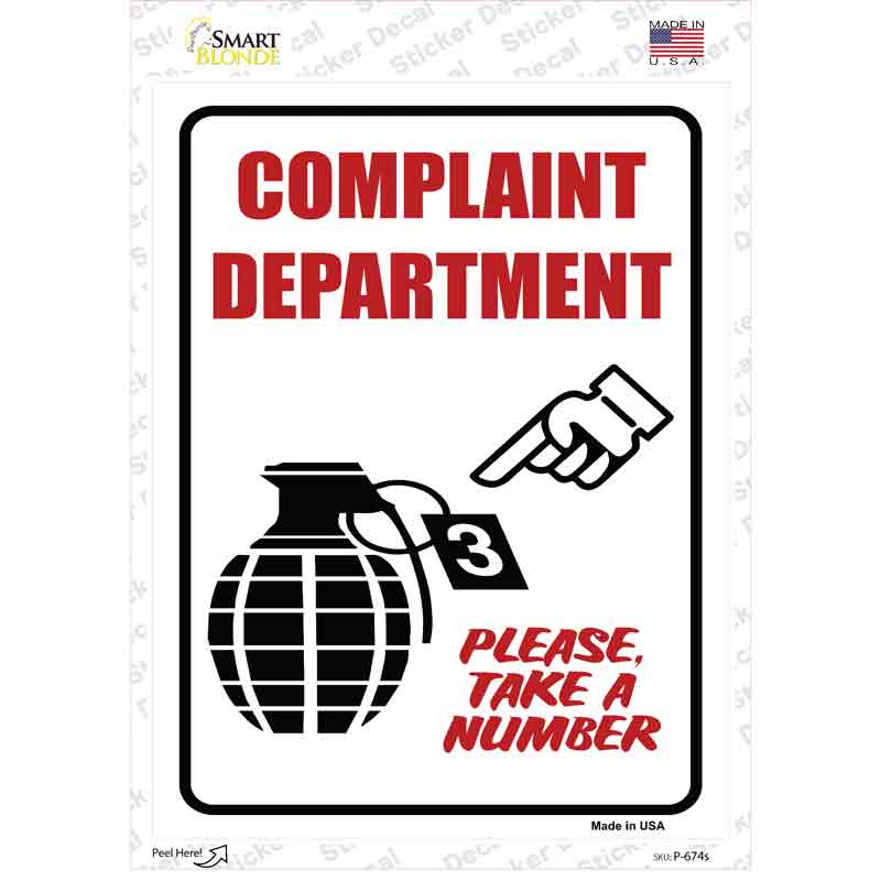 Complaint Department Novelty Rectangle Sticker Decal