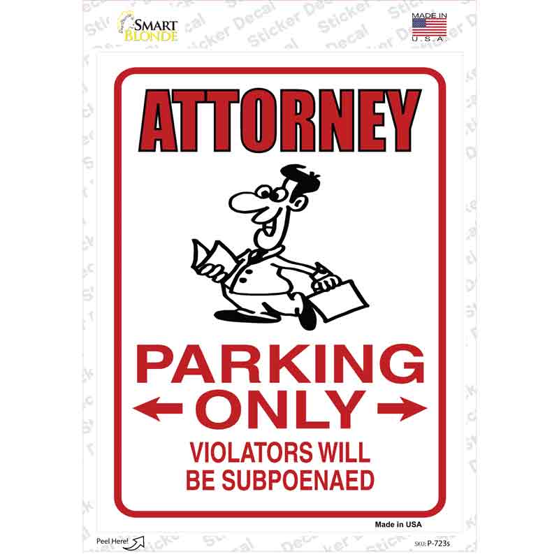 Attorney Parking Novelty Rectangle Sticker Decal