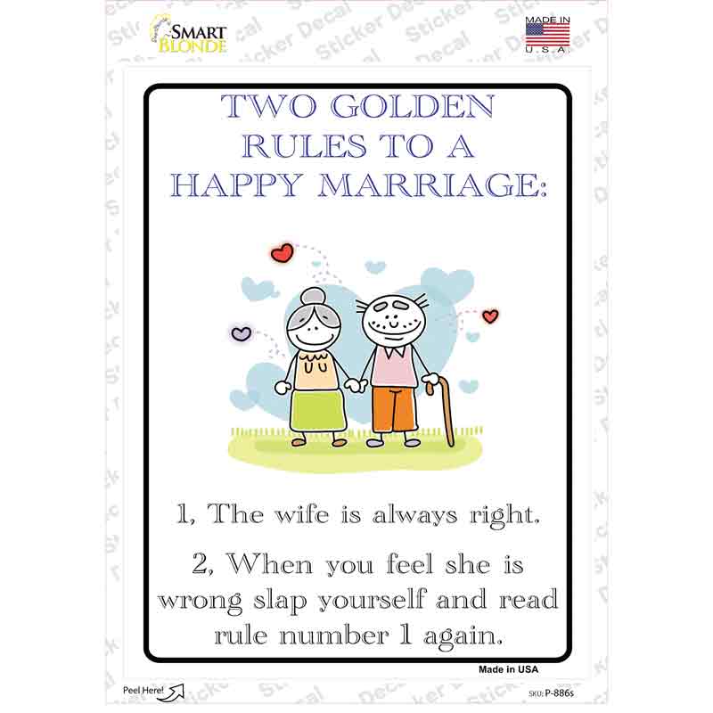 Rules To A Happy Marriage Novelty Rectangle Sticker Decal