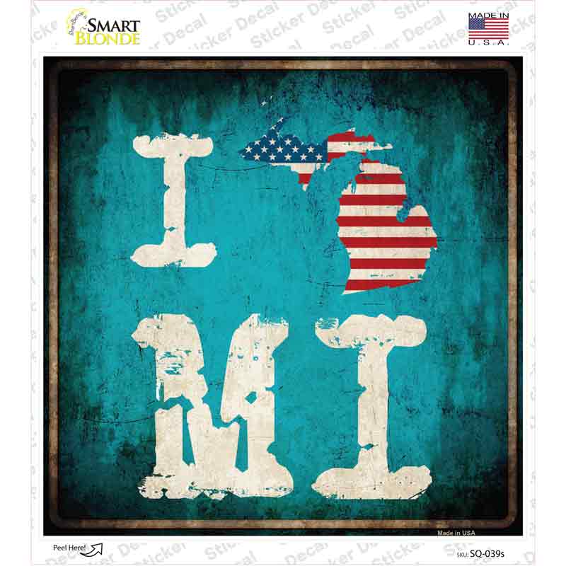 I Love Michigan Novelty Square Sticker Decal
