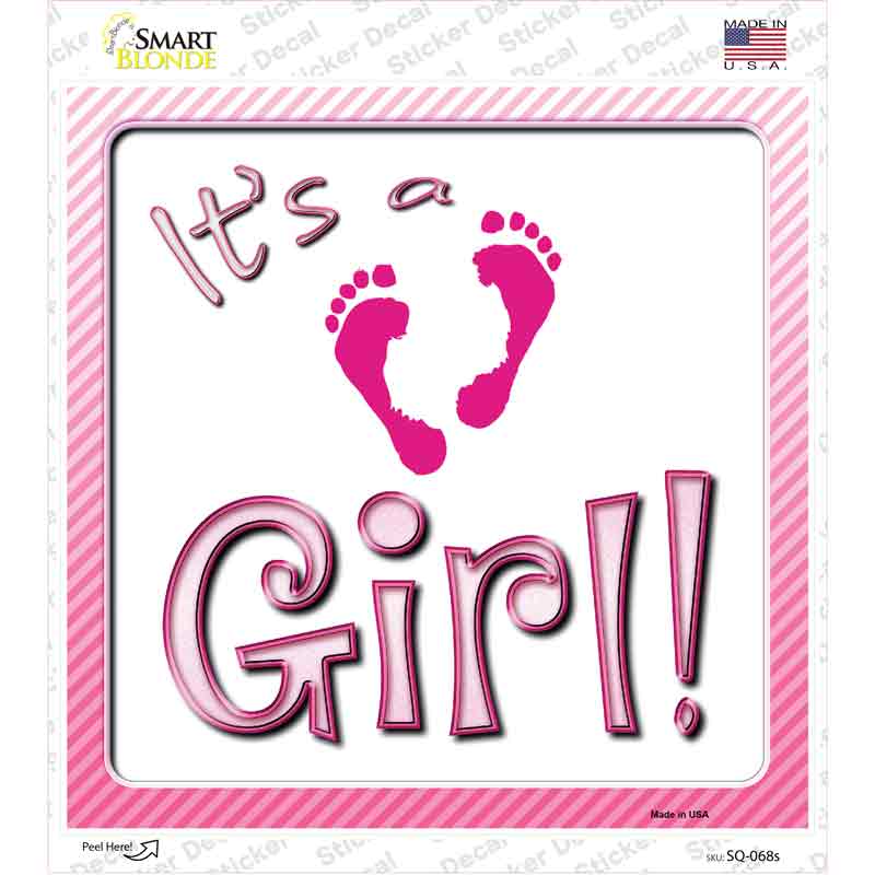 Its A Girl Footprints Novelty Square Sticker Decal