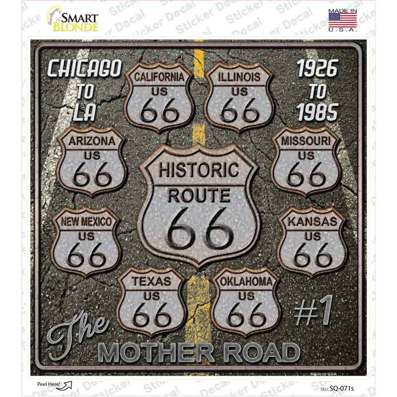 Route 66 Black Top Novelty Square Sticker Decal