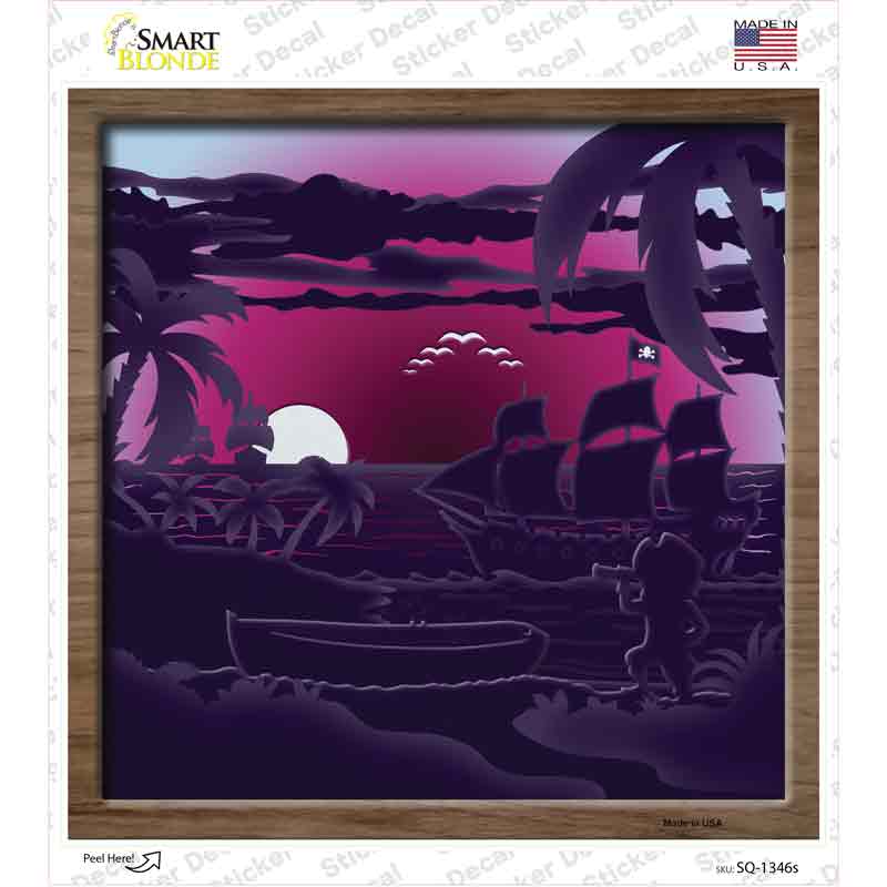 Pirate Shadow Box Novelty Square Sticker Decal