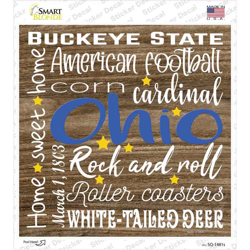 Ohio Motto Novelty Square Sticker Decal