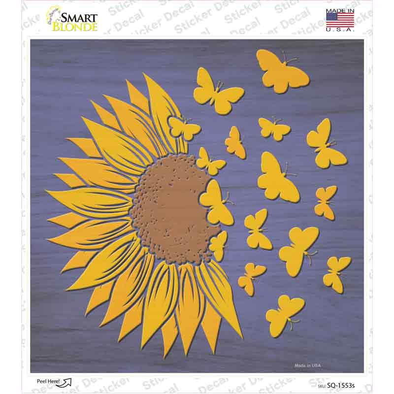 Sunflower Petals Turn To Butterflys Novelty Square Sticker Decal