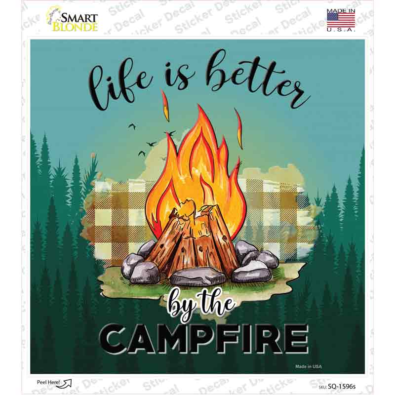 Better By The Campfire Firepit Novelty Square Sticker Decal