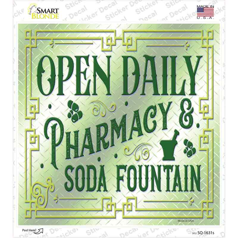 Pharmacy and Soda Fountain Novelty Square Sticker Decal